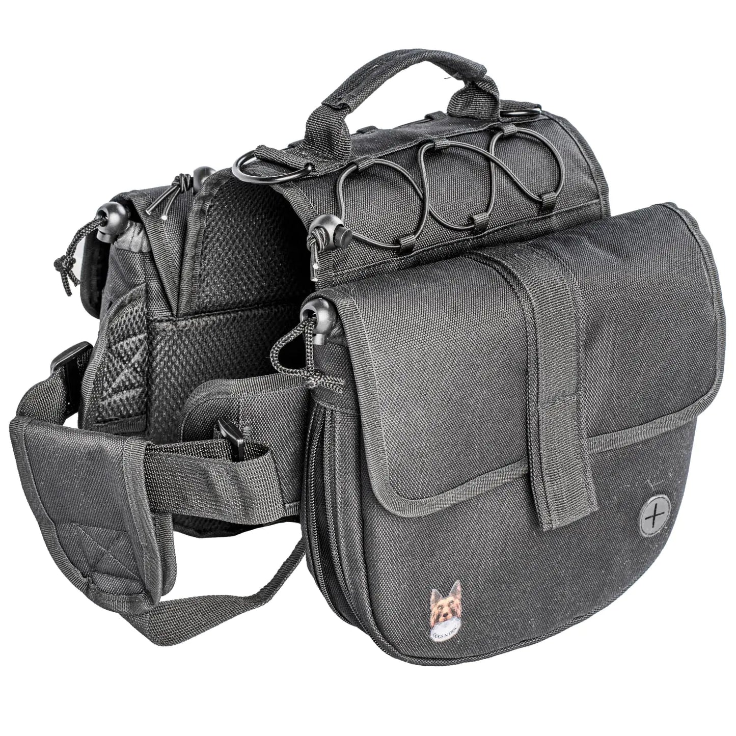Dogs N Disc Dog Backpack for Medium & Large Dogs Nylon Backpack for Dogs - Pet Backpack with Side Pockets for Hiking Walking Disc Golf Training Running Black