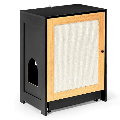 Cat Litter Box Enclosure, Hidden Cat Washroom, Kitty End Table, Litter Cabinet With Sisal Door,Black