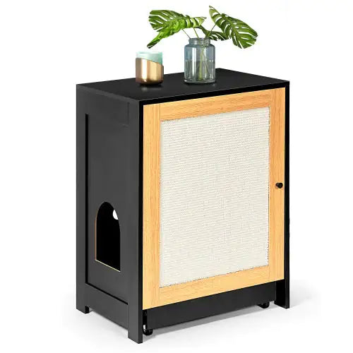 Cat Litter Box Enclosure, Hidden Cat Washroom, Kitty End Table, Litter Cabinet With Sisal Door,Black