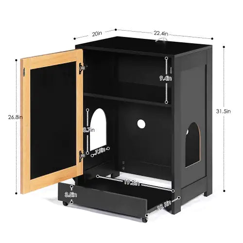 Cat Litter Box Enclosure, Hidden Cat Washroom, Kitty End Table, Litter Cabinet With Sisal Door,Black