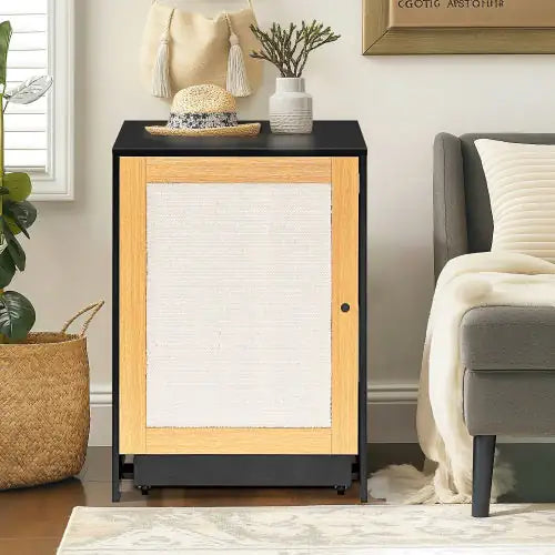 Cat Litter Box Enclosure, Hidden Cat Washroom, Kitty End Table, Litter Cabinet With Sisal Door,Black