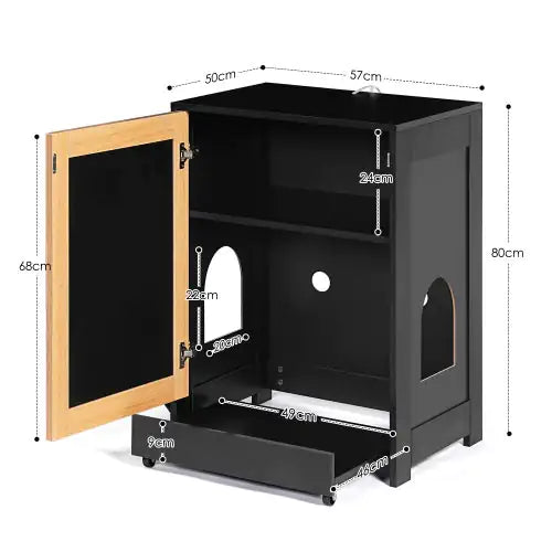 Cat Litter Box Enclosure, Hidden Cat Washroom, Kitty End Table, Litter Cabinet With Sisal Door,Black