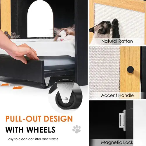 Cat Litter Box Enclosure, Hidden Cat Washroom, Kitty End Table, Litter Cabinet With Sisal Door,Black