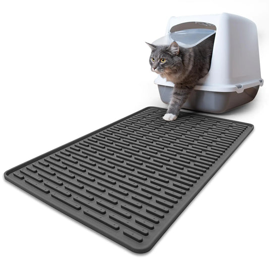Silicone Cat Litter Mat 24"x15" Cat Litter Mat Litter Trapping Mat Waterproof Under Litter Box Mats Kitty Litter Catcher Keep Floor Clean Non-Slip Kitty Litter Mats for Floor Dark Gray