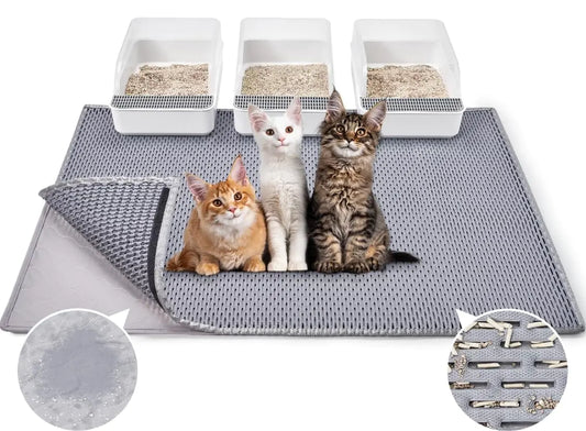 BurgeonNest 45"x 32" Cat Litter Mat Washable Extra Large XL Kitty Litter Trapping Mat Smooth and Comfortable Material Litter Box Mat Fewer creases