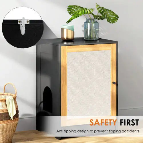 Cat Litter Box Enclosure, Hidden Cat Washroom, Kitty End Table, Litter Cabinet With Sisal Door,Black