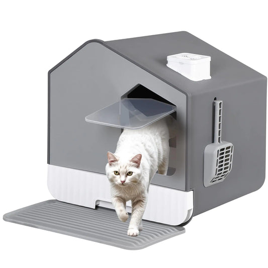 Extra Large Enclosed Cat Litter Box with Mat and Litter Scoop Odorless Cat Toilet Anti-Splashing Cat Kitty Litter Pan Covered Hooded Cat Box