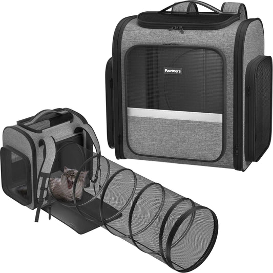 Cat Carrier Backpacks: Pawtners Expandable+Cat+Backpack with Breathable Mesh Pet Carrier Backpack for Cats Small Dogs Puppies Up to 18 Lbs Dog Carrier Backpack for Travel Hiking Camping Outdoor