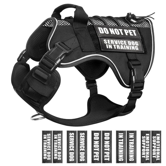 WINSEE Service Dog in Training Mesh Harness with 10 Pet Patches Soft Air Mesh Breathable Tactical Dog Molle Vest Reflective Military Dog Vest for Walking Hiking for Medium Dogs
