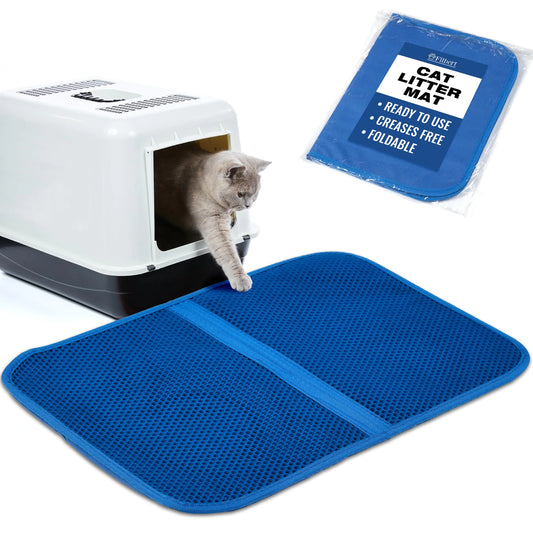 Filbert Foldable Cat Litter Mat 23.6"x 14.8" Litter Trapping Mat Kitty Litter Mat Honeycomb Design Skid-Proof Cat Litter Box Mat Best Cat Litter Mat Cat Mat for Litter Box Litter Catcher Blue