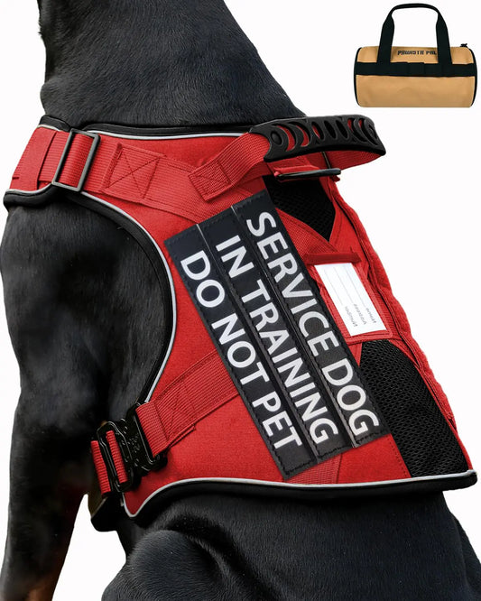 Reflective Service Dog in Training Vest Harness for Extra Large Dogs Adjustable Heavy Duty Padded Red Dog Harness with Front Clip and Metal Buckles Do Not Pet for Training Hiking