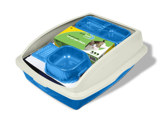 Van Ness Kitten And Cat Starter Kit 5 Piece Set with High Side Litter Box Water Bowl Double Feeder Litter Scoop Litter Box Liners