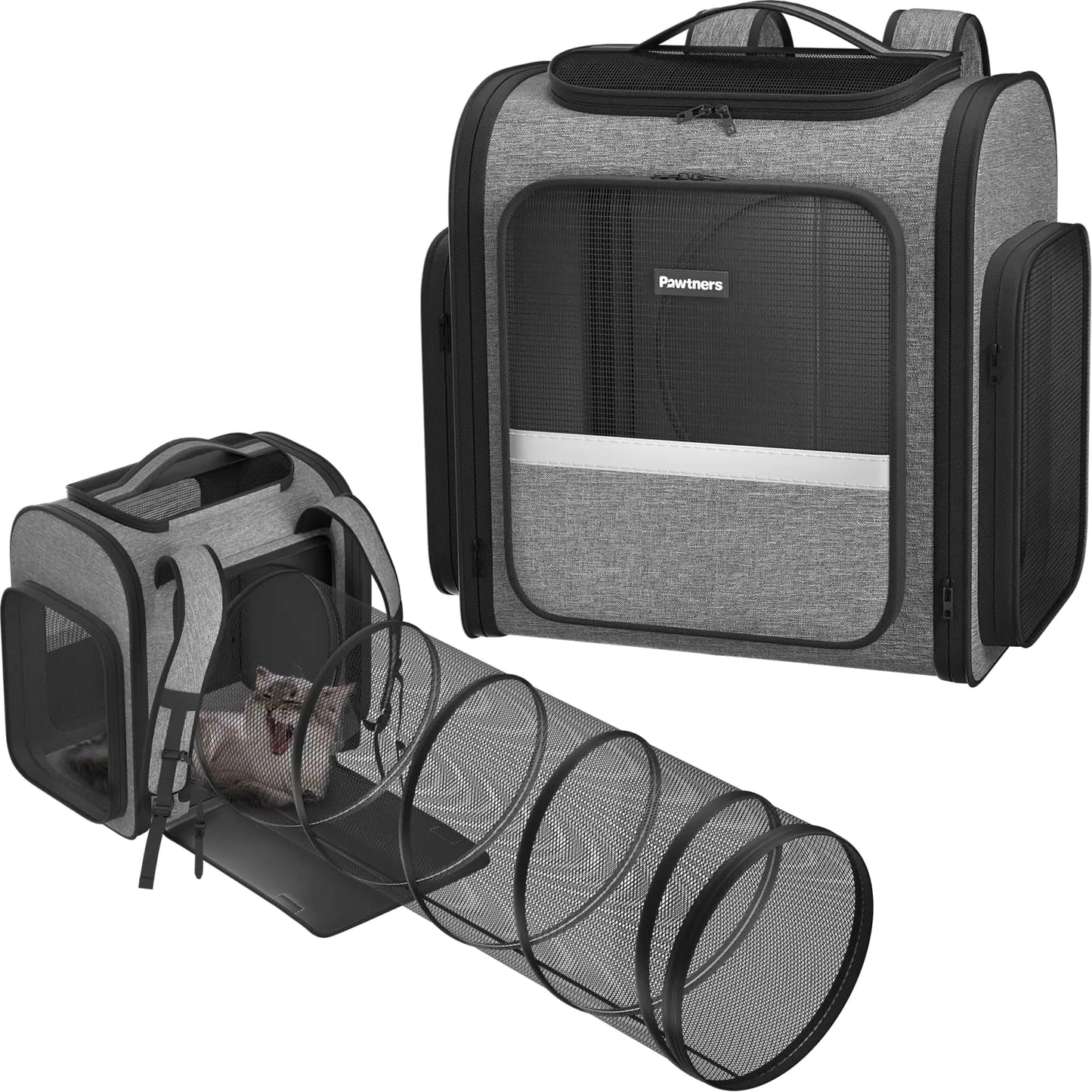 Cat Carrier Backpacks: Pawtners Expandable+Cat+Backpack with Breathable Mesh Pet Carrier Backpack for Cats Small Dogs Puppies Up to 18 Lbs Dog Carrier Backpack for Travel Hiking Camping Outdoor