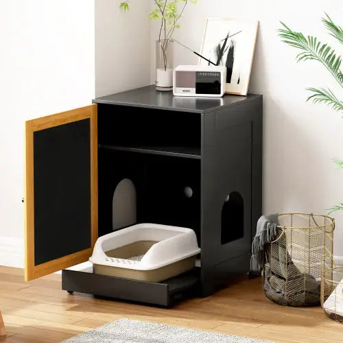 Cat Litter Box Enclosure, Hidden Cat Washroom, Kitty End Table, Litter Cabinet With Sisal Door,Black