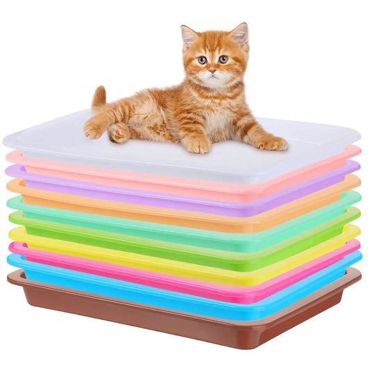 Lallisa 10 Pcs Small Litter Box for Kittens Bunny Litter Box Plastic Litter Box Kitten Litter Box Low Entry Small Cat Litter Box Waterproof Travel Toilet Small Pet Kitty Bunny Supplies (Colorful)