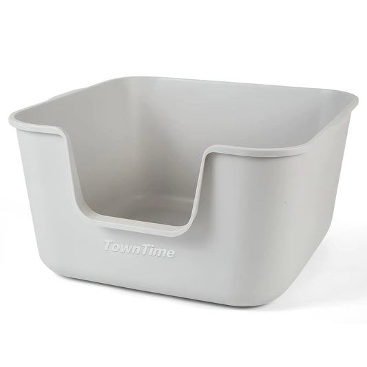 TownTime Extra Large Litter Box with High Sides 23.03" Lx22.75 Wx11.73 HAnti-Splashing Kitty Litter BoxTool-Free AssemblyMulti Cat Litter BoxJumbo Litter Box (Grey)