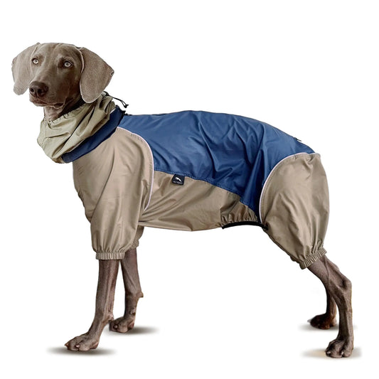 PETT2GO Dog Lightweight Windbreaker Pet Outdoor Sports Jacket 0.5 lbs3 in One Hooded Easy on/Off with Collar and Harness Reflective Piping Packable Dog Hiking/Camping Navy Blue (Large)