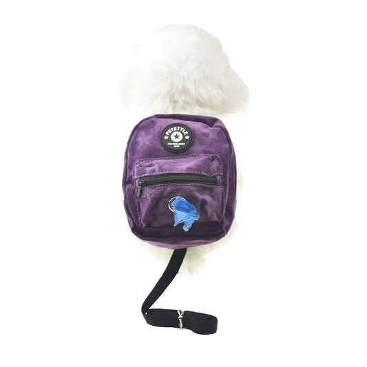 FLAdorepet Dog Backpack Harness with Leash Dog Poop Bag Dispenser Pet Self Carrier Adjustable Travel Hiking Walking Harness Backpack for Small Medium Dogs (S((Fit:5-10lb) Purple)