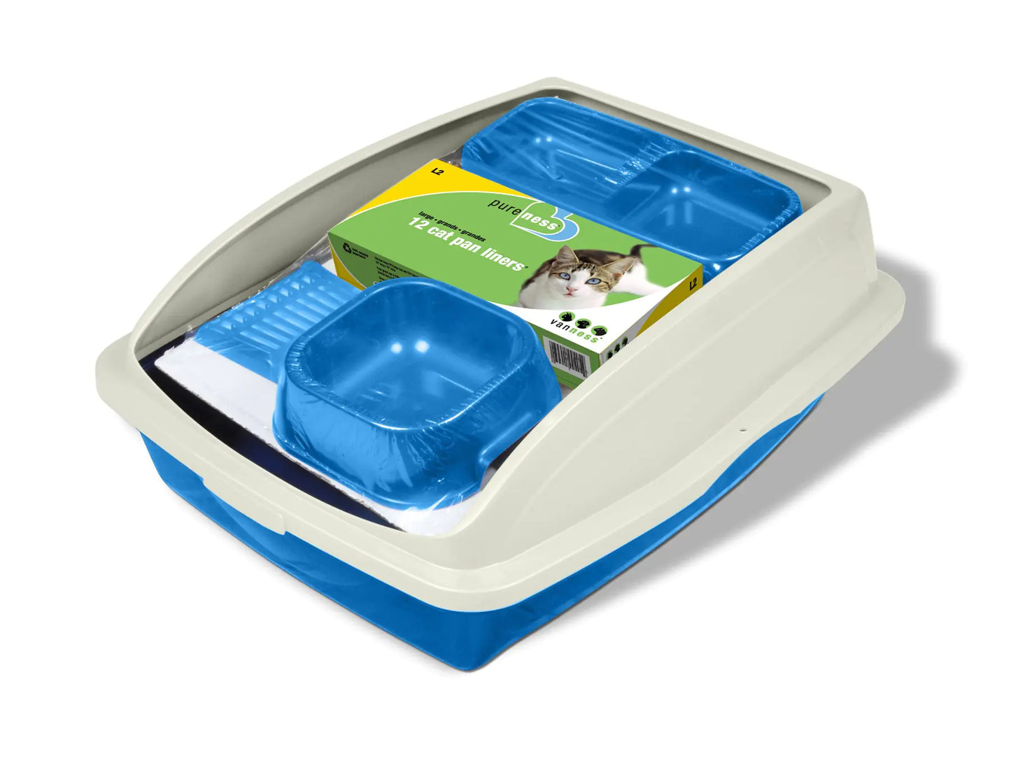 Van Ness Kitten And Cat Starter Kit 5 Piece Set with High Side Litter Box Water Bowl Double Feeder Litter Scoop Litter Box Liners