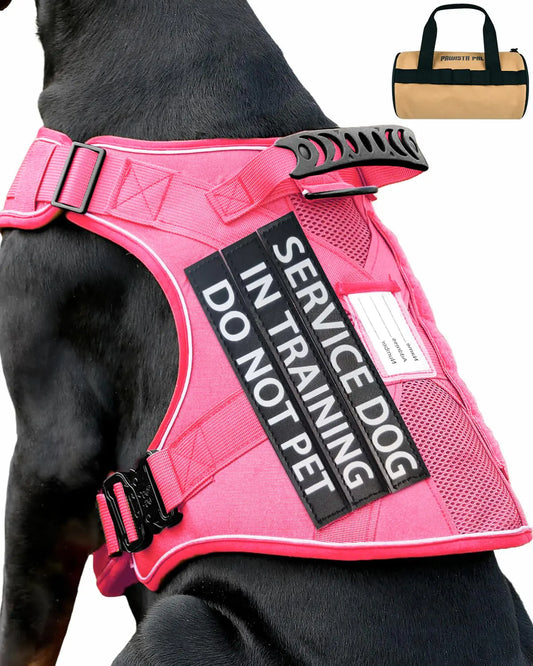 Pink Service Dog in Training Vest Harness for Extra Large Dogs Reflective Adjustable Heavy Duty Padded Dog Harness with Front Clip and Metal Buckles Do Not Pet for Training Hiking